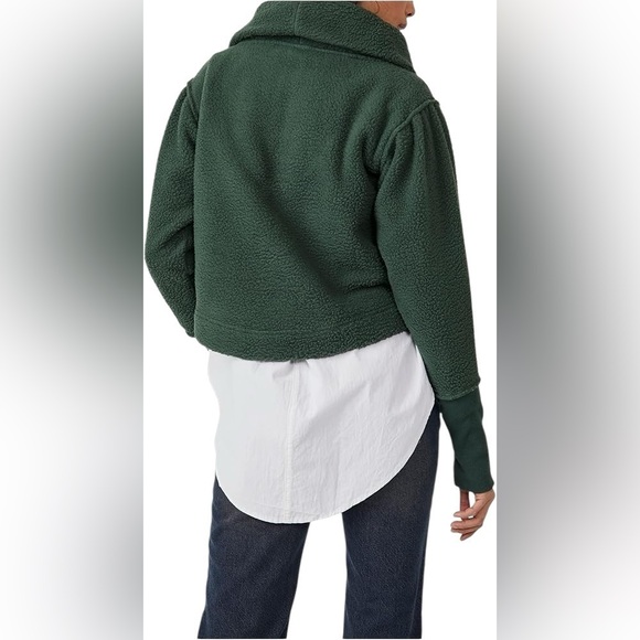 Free People Poppy Pullover- Forest Pine Sherpa Half Zip Pullover- Size Small - Picture 5 of 13